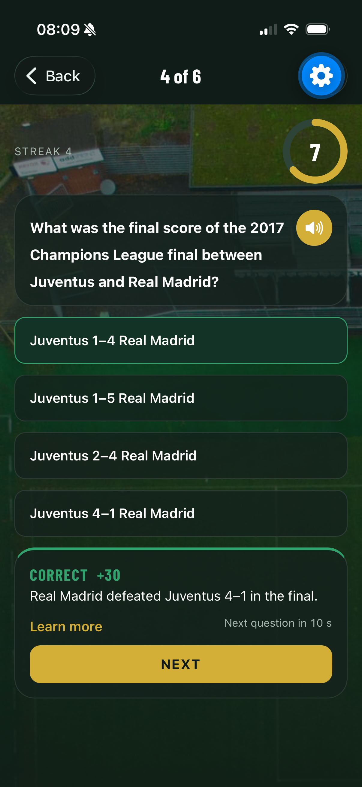A Ranked question with four answers and the timer